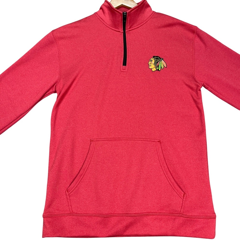 Chicago Blackhawks NHL Pullover Women Medium Red Long Sleeve 1/4 Zip Fleece LOGO